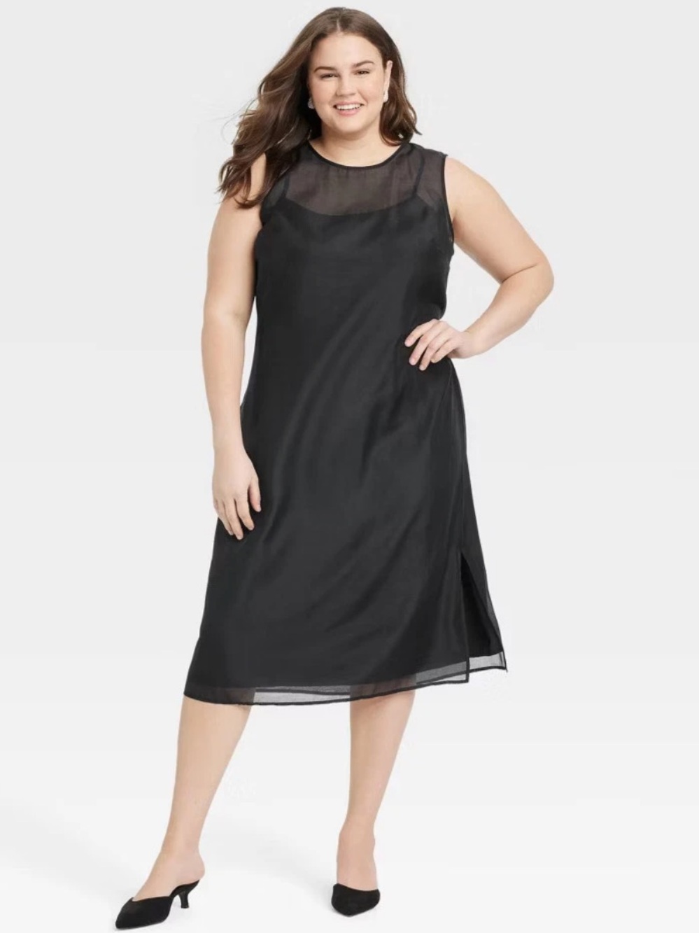 NWT A New Day Black Sheer Overlay Midi Dress Extra Large XL
